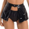 renvena Damen Lack Leder Rock Sexy Minirock Faltenrock Vorne Offen Lederoptik Partyrock Wetlook Latex Outfit Gogo Tanz Club Kostüm Schwarz 4XL