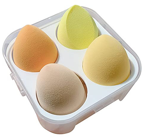 Maquillage Eponges 4pcs Mélangeur de Beauté Éponges de Fondation pour Les Cosmétiques Liquides/Poudre/Crème 4 pièces Beauty Blender Blender Maquillage sans Latex (Jaune)