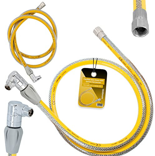 Flexibler Gasschlauch mit Schnellkupplung 1/2''IG x 1/2'' AG 1500 mm Propan Butangasschlauch DN12 Edelstahl PVC Butangas Gasanschlussschlauch Schnellkupplung Gasflaschen Campinggeräte Gaskocher Grill
