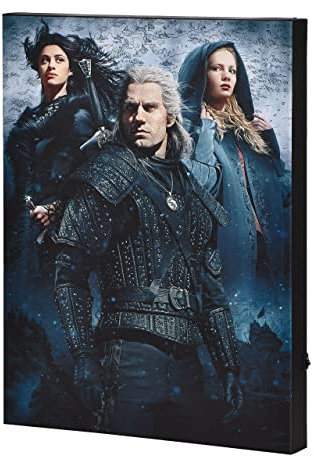 Elbenwald Witcher Wandbild mit Licht Ciri, Yennefer & Geralt Design batteriebetrieben 30 x 40 x 3,8 cm