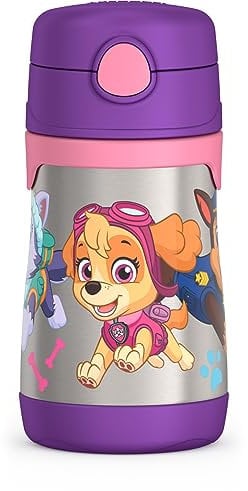 THERMOS Bouteille isotherme en acier inoxydable avec paille de 283,5 g, Paw Patrol Girl