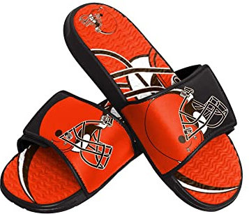 FOCO Cleveland Browns NFL Colorblock Big Logo Gel Slide Black Orange Badelatschen Hausschuhe - M