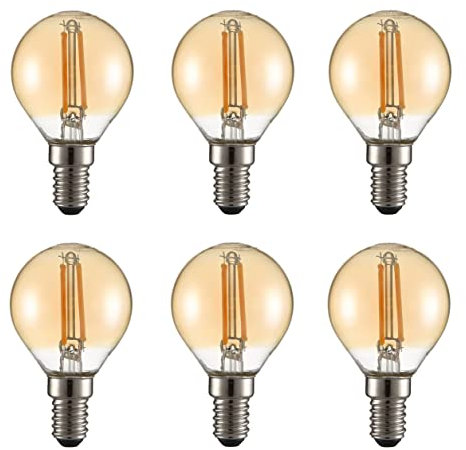 TEKLED® Golf Ball Filament Vintage LED Bulbs | P45 E14 Small Edison Screw | Energy Saving 2W Light Bulb 22W Equivalent | NONDIMMABLE Amber 2400K 220LM | 6-Pack | Warm White