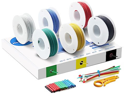 Elektrokabel, Silikonkabel - 24 AWG 0,2mm² Silikon Elektrischer Draht Kabel(6 Farbe, Spule 8 Meter Each), Litzendraht aus verzinntem Kupferdraht Für DIY Haushaltsgeräte Messgeräte usw