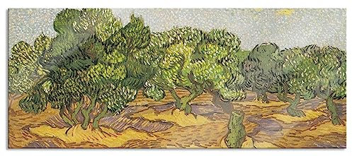 Pixxprint Glasbild Panorama, Wandbild aus Echtglas, Vincent Van Gogh - Oliven-Bäume II, 120x50 cm, inkl. Aufhängung und Abstandshalter