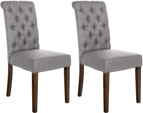 CLP 2er Set Esszimmerstühle Lisburn I Samt I Stoff I Polsterstühle Gesteppt Chesterfield Design, Farbe:grau, Material:Stoff