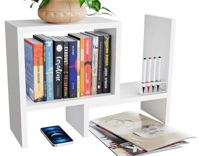 ComfortCove Schreibtisch Bücherregal, Küchenregal, Weiß | Freistehender Schreibtisch Organizer, Schreibtischregal, Aufsatzregal für Schreibtisch, Bücherregal, Küchen Organizer