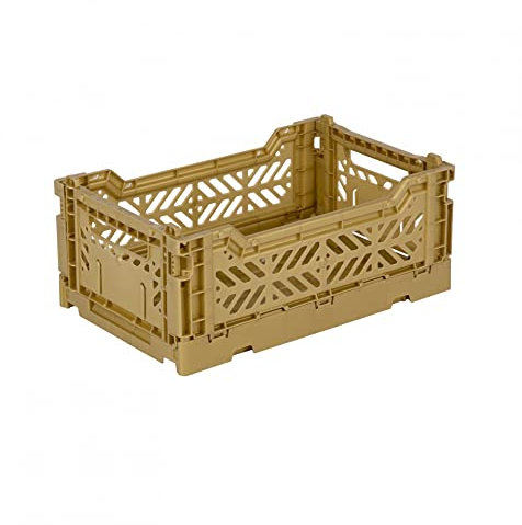 Ay-Kasa Klappkiste, stabile Faltkiste aus Kunststoff, stapelbar, Gold, Mini (27x17x11cm)