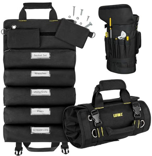 Tool Roll Bag,Roll Up Tool Bag Organizer,13 Pockets Large Tool Roll Storage Pouch,Heavy Duty Portable Tool Storage Carrier Bag for Men,Mechanic,Electrician & Hobbyist,Black