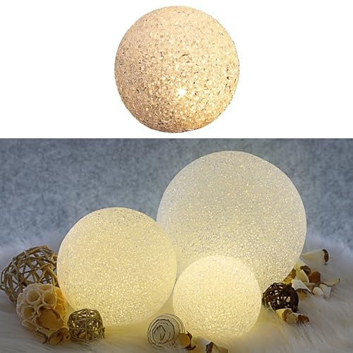 Cepewa LED Dekokugel │ Kunststoff Metall Ø10cm weiß batteriebetrieben │ Stimmungslicht Gartendeko Crinkledesign (1 x LED Kugel Ø10cm)