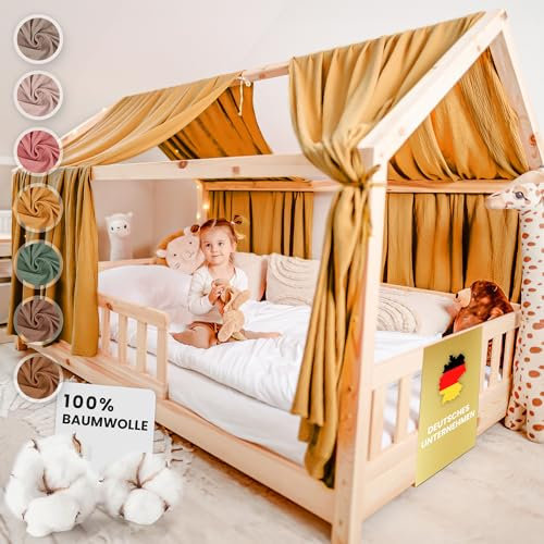 lilimaus Hausbett Himmel [in 12 Farben] Betthimmel Hausbett aus 100% Baumwolle Musselin - Stoffhimmel für Hausbett Deko Mädchen & Jungen - Himmel für Hausbett Kinder - Bett Vorhang Kinderbett