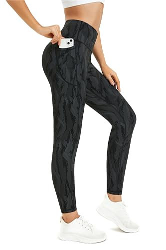 Buepeara Damen Yoga Leggings mit Taschen, High Waist Sporthose Tights Laufhose Fitnesshose Yogahose 5322-03 M