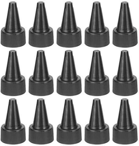 PATIKIL 28/410 Twist Bottle Caps, 15Pcs Plastic Ribbed Edge Squeeze Bottle Replacement Caps with Foam Gasket for Paint Lids Glue Dispensing Bottles, Black