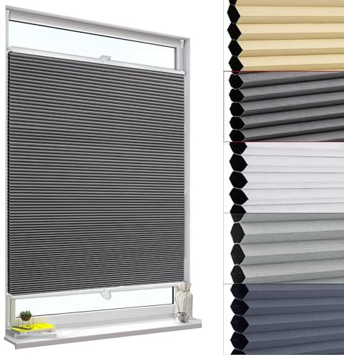 WOLTU Wabenplissee ohne Bohren Verdunklung Thermo Doppelplissee Klemmfix Zweifarbig 75x130cm Dunkelgrau-Weiß, Plissee Faltrollo Sonnen-, Sicht- & Schallschutz, Jalousie Plisseerollo für Fenster & Tür