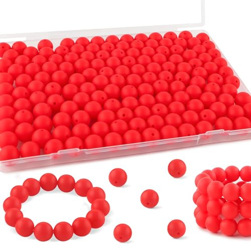 Kovict 200pcs Silicone Beads, 12mm Silicone Beads for Keychain Making, Pens Bracelet Necklace DIY Crafts(Scarlet red)