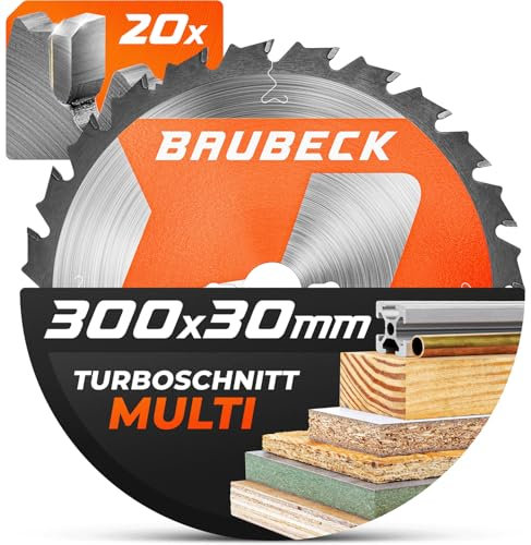 BAUBECK Lama per sega 300 x 30 cm, 3,2 mm, taglio in legno e alluminio, 20 denti, compatibile con seghe circolari a testa e da tavolo di Metabo, Bosch ect. Lama per sega circolare 300 x 30, lama per