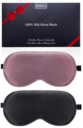 BeeVines Seiden Schlafmaske für Seitenschläfer, 2er-Pack 100% Reine Natürliche Maulbeerseide Augenmaske für Herren & Frauen, 100% Lichtblockierende Schlafmaske mit Verstellbares Gummiband für Reisen