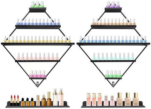 TuliperMood Étagère murale à 5 niveaux Rhombus pour vernis à ongles, en métal, pour ranger les parfums, les huiles essentielles, noir