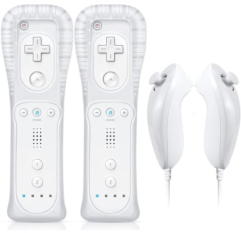 AESYBATH Remote Controller for Wii, Wireless Remote Controller with Nunchuk Silicon Case and Strap(2 Pcs White)