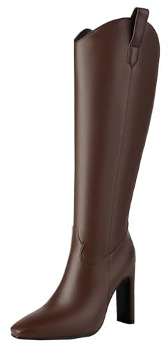 HSyc JRX Stivali alti da donna con tacco alto al ginocchio con tacco alto da 10 cm, marrone, 36 EU