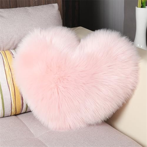 Herzkissen Doppelseitiger Flausch Superweiches Plüsch Dekokissen Love Zierkissen Herz Dekoratives Kissen für Wohnzimmer Sofa Kind Schlafzimmer Bett (Rosa,40x50 cm)