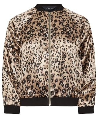 PixieGirl Petite Stone Brown Leopard Print Satin Bomber Jacket Petite