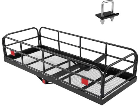 Porte - Bagages remorque 180kg, Porte - Bagages en Acier Lourd, 152cm x 60cm X 36cm Porte - Bagages de remorque Pliable, 5.08cm récepteur avec stabilisateur pour Camion, SUV, RV (sans Sac et Filet)
