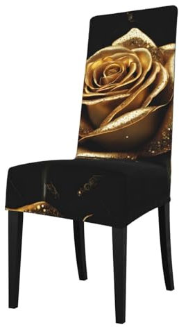 ESNAIUVCD Gold Rose Print Dining Chair Covers Slipcover Washable, Armless Chair Slipcover For Dining Room,Parson Chair Protector For Dining Room(2pcs)
