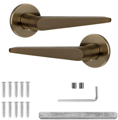 Decoranddecor Antique Brass Door Handles Internal – Aluminium Door Handle Sets Brass Door Handles for Wooden Interior Doors | Internal Door Handles for Bedrooms & Bathroom | Terra Range