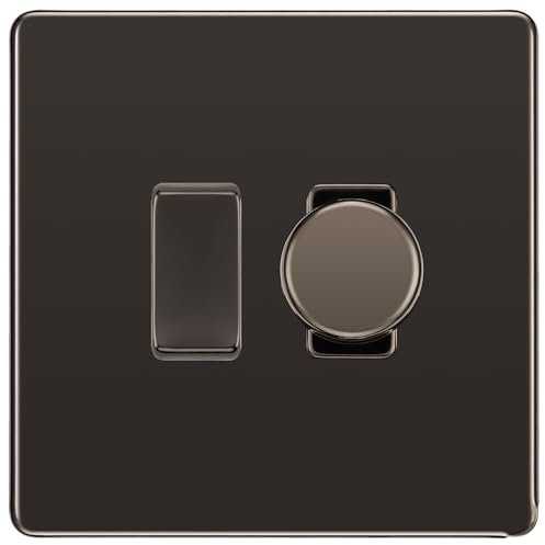 BG Black Nickel Screwless 2 Gang Switch 1x Trailing Edge LED Dimmer 1x 2 Way