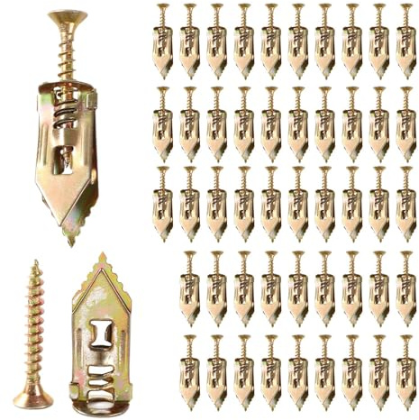 50 Pcs Plasterboard Fixings Screws and 50 Pcs Wall Plugs, Hammer-in Plug for Cavity Wall Fixing Plasterboard, Hollow Wall Expansion Anchors with Self Drilling Screws for Gypsum Board M4*30mm