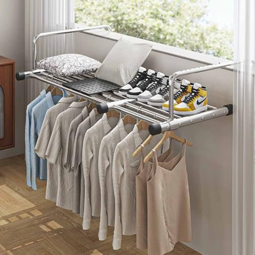 JGJSQYY Tendedero De Balcón Extensible Secadora De Balcón Plegable Acero Inoxidable Tendal para Interior Y Exterior Multifuncional para Barandillas Ventanas Calefactores - Clothes Drying Racks