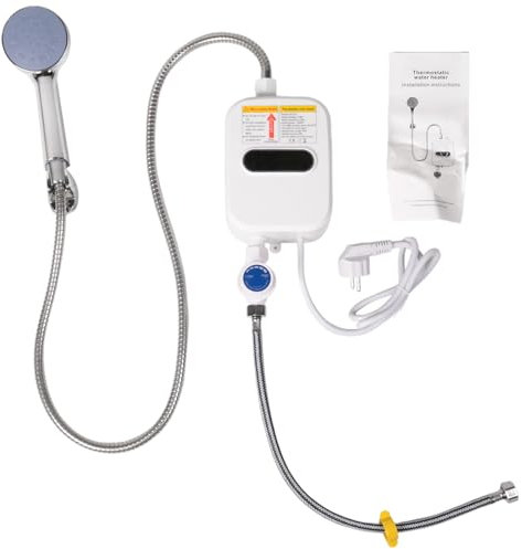 Asyduey Calentador de Agua InstantáNeo Ducha 220V Grifo de BañO Calentador de Agua Caliente 3500W Pantalla Digital Enchufe de la UE