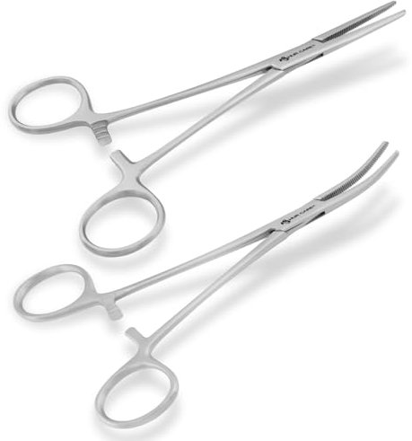 2 Pcs Stainless Steel Self-Locking Fishing Forceps Locking Pliers Piercing Pliers Suturing Piercing Clamp with Powerful Serrated Jaw Multipurpose Pincers for DIY Crafting Pet Grooming (16.3 cm) (2)