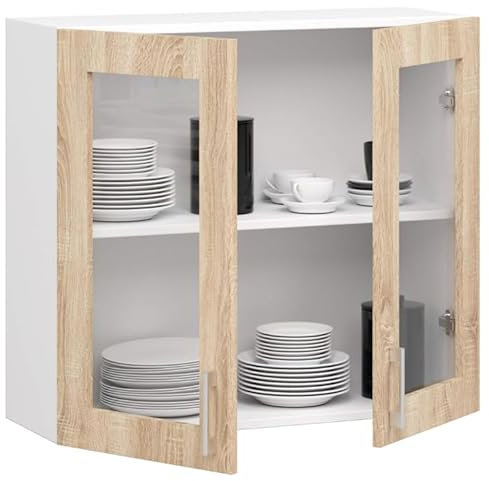 BDW - Küchenschrank Vitrine Hängend - Oberschrank Küche - Weiß/Sonoma-Eiche - 80x30,5x72cm - mit 2 Türen und Griffen - Küchenschränke Einzeln, Wandschrank, Küchenhängeschrank - OLIWIA1 STK