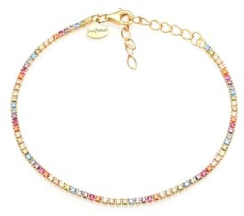 Louis Ciocchetti dal 1887 Bracciale Tennis Argento Dorato 925 con Zirconi 5A, Gioiello Elegante Regolabile Donna, Idea Regalo Raffinata con Packaging Lusso, Qualità Made in Italy (Arcobaleno, 1,5mm)