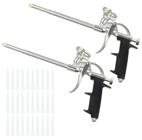 Kuleyng 2 Pack Foam Gun, Expanding Foam Gun with 30 Nozzles, Spray Foam Gun, PU Foaming Gun, Insulating Applicator for Caulking, Filling, and Sealing, Ideal for DIY Projects and Professional Use