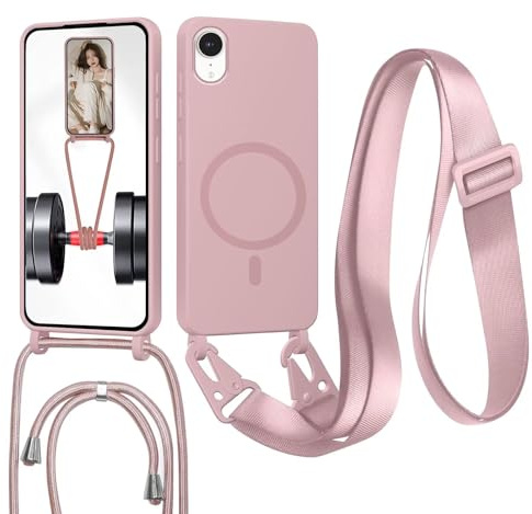FERLAN Handykette mit Band für iPhone XR Hülle, Lanyard (abnehmbar) Handyhülle Case mit justierbarer Schnur Abnehmbar Strap, Crossbody Schutzhülle zum Umhängen Kordel, Sandpulver