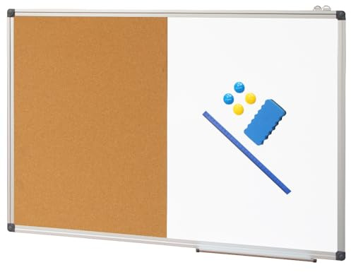 XIWODE Tableau blanc aimant 90x60cm et bois de liège (jaune) moulé dans un seul corps, cadre en alliage d’aluminium pour le bureau/la maison