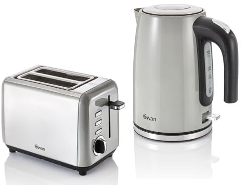 Swan Townhouse Grey 1.7L Jug Kettle & 2 Slice Toaster. Contemporary, Modern Design Matching Kettle and Toaster Set in Grey
