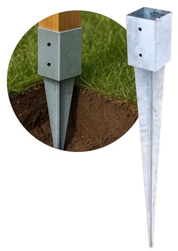 Ultiness® Pfostenträger für Holzpfosten Einschlaghülse 70x70/90x90 wetterfeste Bodenhülse aus Stahl Feuerverzinkt - Stabile Pfostenanker im Außenbereich - Einschlagbodenhülse (1, 91 x 91/750 mm)