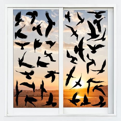 Lvjkes 37 Pezzi Adesivi anticollisione per uccelli, Adesivo per finestrini per uccelli, Riutilizzabile, Impedisce a persone e uccelli di colpire i vetri delle finestre (Nero-Colibrì)