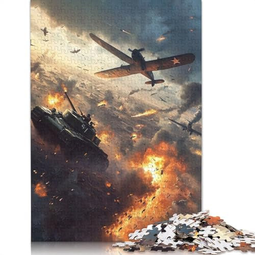 WWII Tank & Plane Battle Puzzle Family Fun Paper Rectangular Jigsaw Puzzle for Kids And Adults Age 12 Years Up Birthday Present 1000pcs (26x38cm)