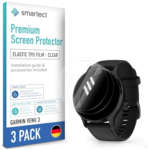smartect TPU Schutzfolie 3 Stück für Garmin Venu 3 | HD Panzerfolie Anti-Kratzer, Displayschutz Ultra-klar, Blasenfrei, Fingerabdruck kompatibel, Hüllenfreundlich