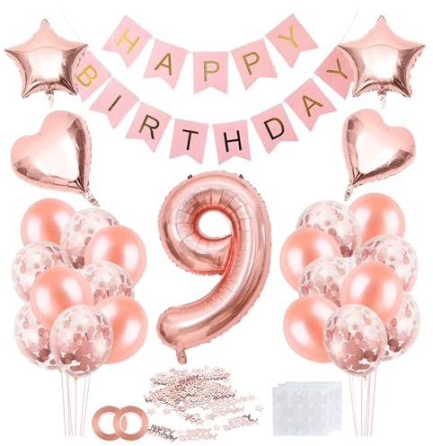 Luftballon 9. Geburtstag Zahl 9, Geburtstagsdeko, Riesen Folienballon, 32 Zoll Helium Ballons Geburtstagsdeko, Happy Birthday Folienballon Kinder Mädchen Junge