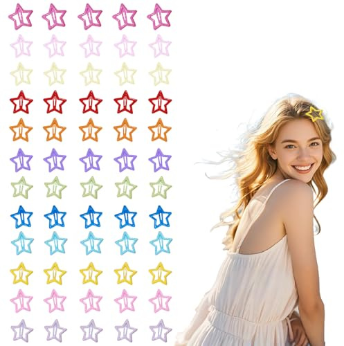 Juego de 60 pinzas para el pelo con forma de estrella, 12 colores (adecuadas para niñas, adolescentes, fiestas, escuela, accesorios de baile, pinzas para el pelo de paquete grande)