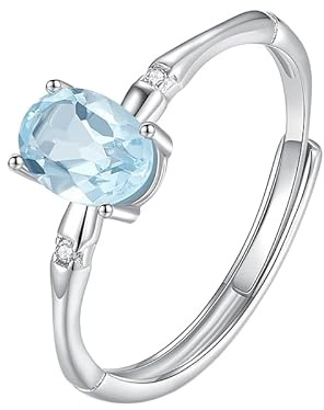 LCDIUDIU Silver Rings for Women,Oval Cut Natural Topaz Red Ruby Gemstone Ring for Women Stackable Band Adjustable Anniversary Engagement Wedding Promise Band with Her Topaz