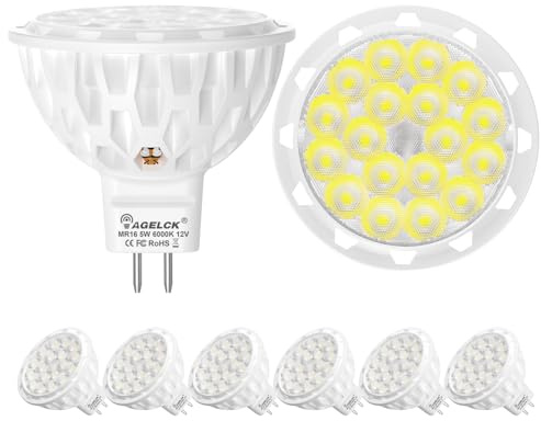 AGELCK Gu5.3 LED Lampen Kaltweiß 6000K, MR16 Glühbirne 5W ersetzt 50 Watt Halogen, Nicht Dimmbar 12V LED Leuchtmittel, Flimmerfrei Strahler Mit Abstrahlwinkel 36 Grad Spot, 6 stück (neues Upgrade)