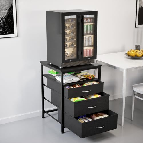 EUNEWR Mini Fridge Stand with Storage, 55 x 55 x 75 cm Mini Fridge Table Heavy Duty with 3 Drawer, Compact Refrigerator Cabinet for Kitchen Bedroom Office Dorm