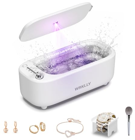 WRKLLY Ultrasonic Jewelry Cleaner, 50KHz, 14 Oz, Professional Ultrasonic Cleaner Machine with 4 Timer Modes, 304 Stainless Steel Tank for Jewelry, Eyeglasses, Rings, Coins
